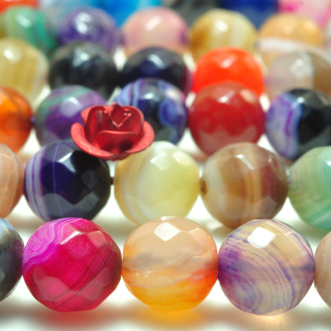 YesBeads Rainbow Banded Agate mix color faceted round beads gemstone wholesale 15"