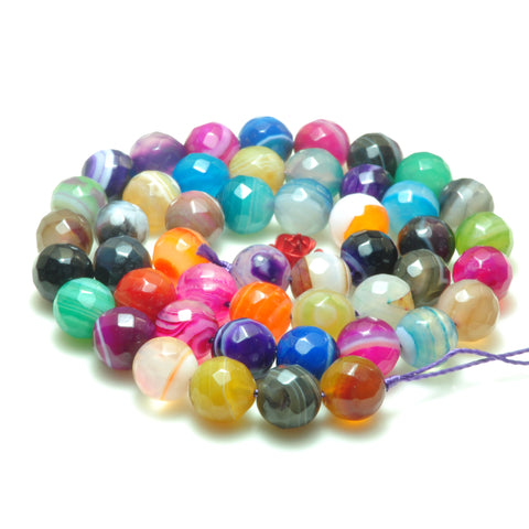 YesBeads Rainbow Banded Agate mix color faceted round beads gemstone wholesale 15"