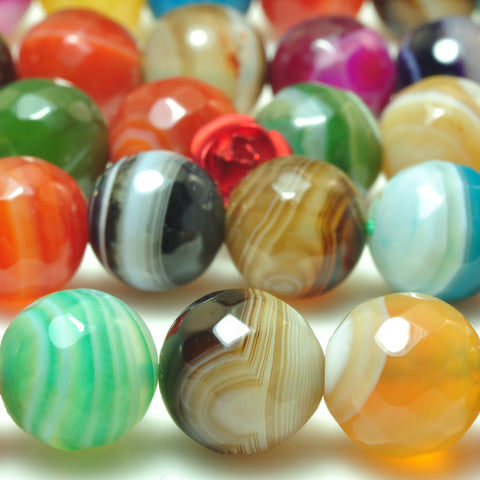 YesBeads Rainbow Banded Agate mix color faceted round beads gemstone wholesale 15"