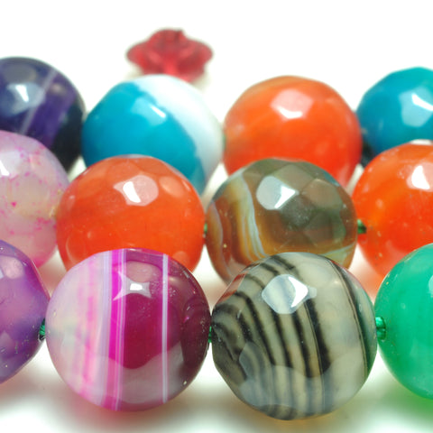 YesBeads Rainbow Banded Agate mix color faceted round beads gemstone wholesale 15"