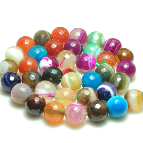 YesBeads Rainbow Banded Agate mix color faceted round beads gemstone wholesale 15"