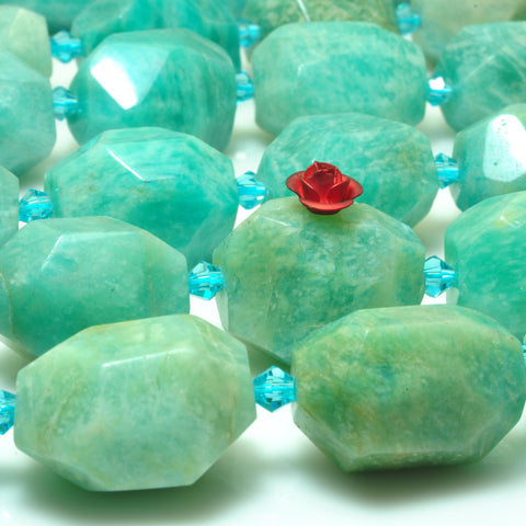 YesBeads natural green Amazonite gemstone faceted nugget chunk drum beads 15"