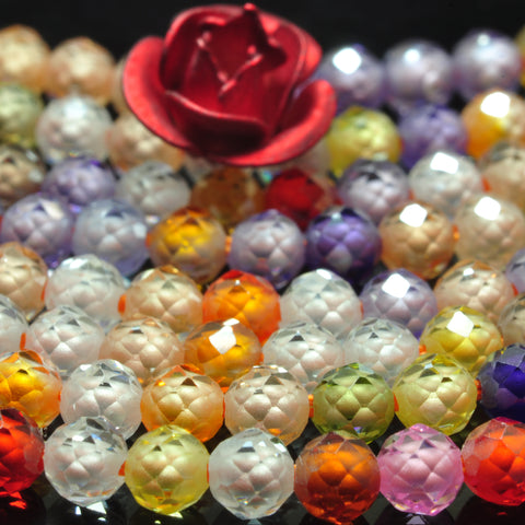 YesBeads Zircon mix gemstone faceted round loose beads wholesale multicolor zirconia 15"