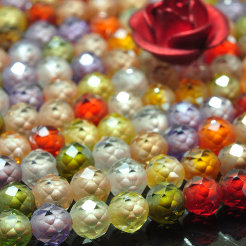 YesBeads Zircon mix gemstone faceted round loose beads wholesale multicolor zirconia 15"