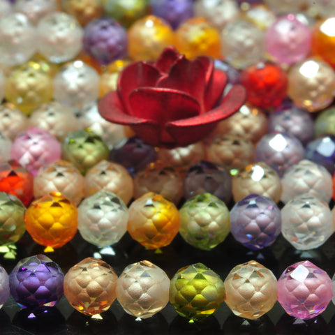 YesBeads Zircon mix gemstone faceted round loose beads wholesale multicolor zirconia 15"