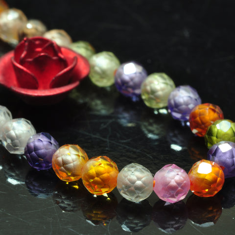 YesBeads Zircon mix gemstone faceted round loose beads wholesale multicolor zirconia 15"