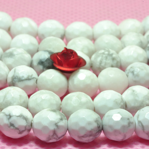 YesBeads natural white Howlite micro faceted round loose beads wholesale gemstone 6mm 15"