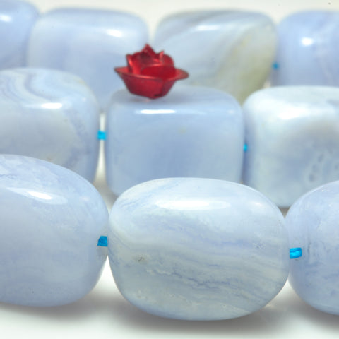 YesBeads Natural Blue Lace Agate smooth candy nugget beads gemstone wholesale 15"