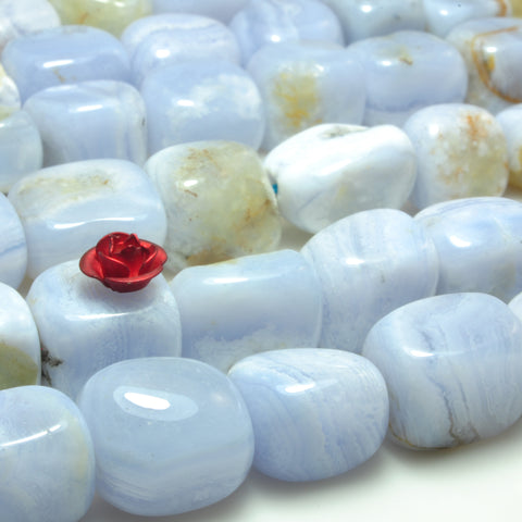 YesBeads Natural Blue Lace Agate smooth candy nugget beads gemstone wholesale 15"