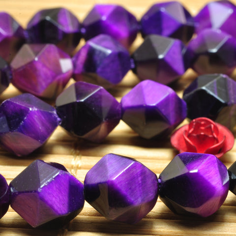 YesBeads purple Tiger Eye faceted star cut nugget loose beads wholesale gemstone jewelry making 15'' full strand
