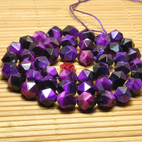 YesBeads purple Tiger Eye faceted star cut nugget loose beads wholesale gemstone jewelry making 15'' full strand