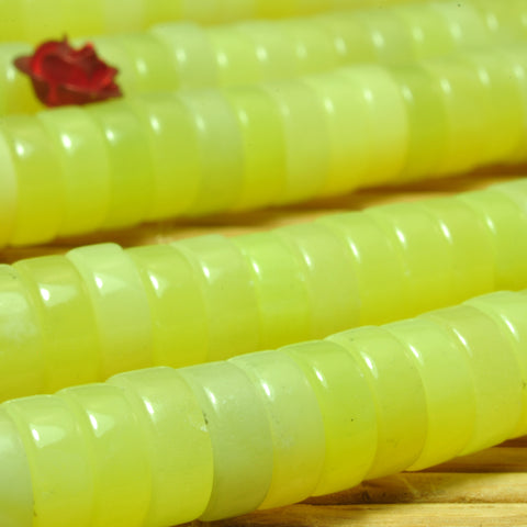 YesBeads Natural Lemon Jade smooth heishi wheel beads yellow gemstone wholesale 15"
