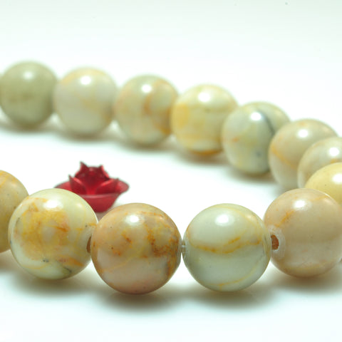 YesBeads Natural Yellow Turquoise smooth round beads gemstone 6mm 8mm 10mm 15"