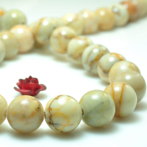 YesBeads Natural Yellow Turquoise smooth round beads gemstone 6mm 8mm 10mm 15"