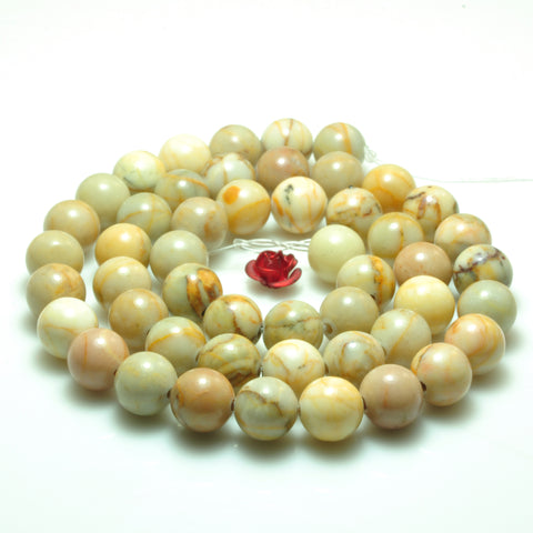 YesBeads Natural Yellow Turquoise smooth round beads gemstone 6mm 8mm 10mm 15"