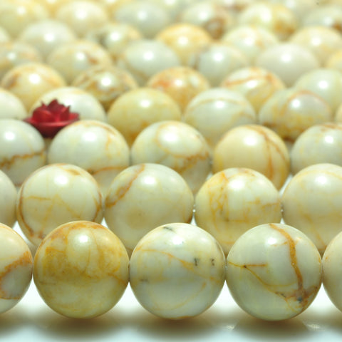 YesBeads Natural Yellow Turquoise smooth round beads gemstone 6mm 8mm 10mm 15"