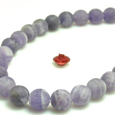 YesBeads natural dog tooth Amethyst faceted matte round loose beads wholesale gemstone 15"