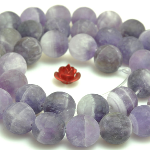 YesBeads natural dog tooth Amethyst faceted matte round loose beads wholesale gemstone 15"