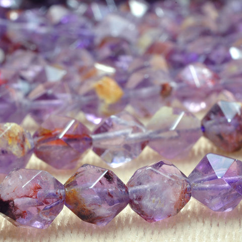 Natural Super 7 cacoxenite amethyst star cut faceted nugget beads wholesale super seven crystal gemstone