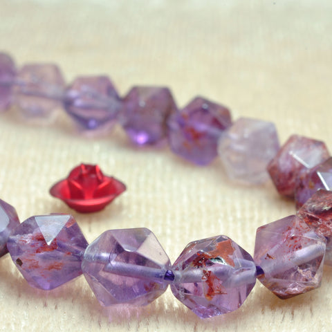 Natural Super 7 cacoxenite amethyst star cut faceted nugget beads wholesale super seven crystal gemstone