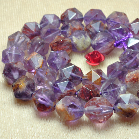 Natural Super 7 cacoxenite amethyst star cut faceted nugget beads wholesale super seven crystal gemstone