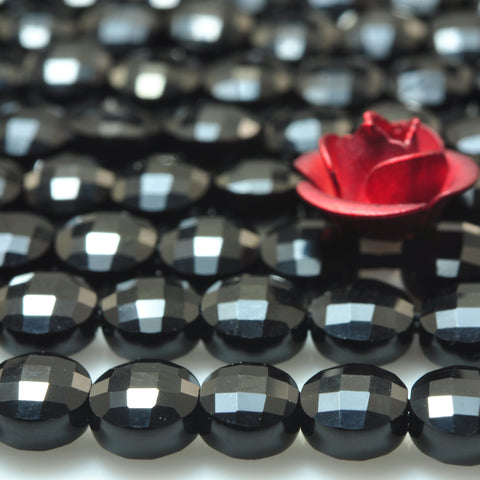 YesBeads Black Onyx micro faceted coin loose beads wholesale gemstone jewelry 15"