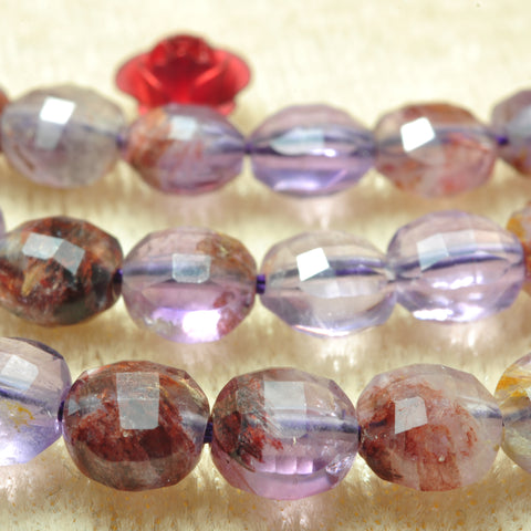 YesBeads Natural Super 7 Seven Crystal micro faceted coin beads cacoxenite amethyst gemstone wholesale jewelry 15"