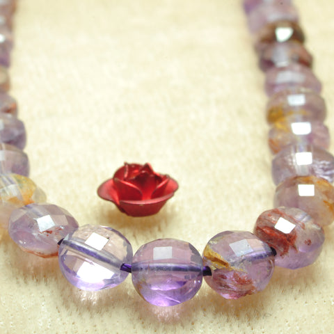 YesBeads Natural Super 7 Seven Crystal micro faceted coin beads cacoxenite amethyst gemstone wholesale jewelry 15"