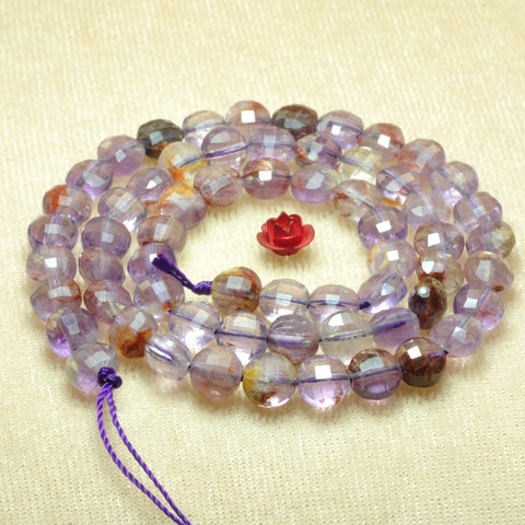 YesBeads Natural Super 7 Seven Crystal micro faceted coin beads cacoxenite amethyst gemstone wholesale jewelry 15"