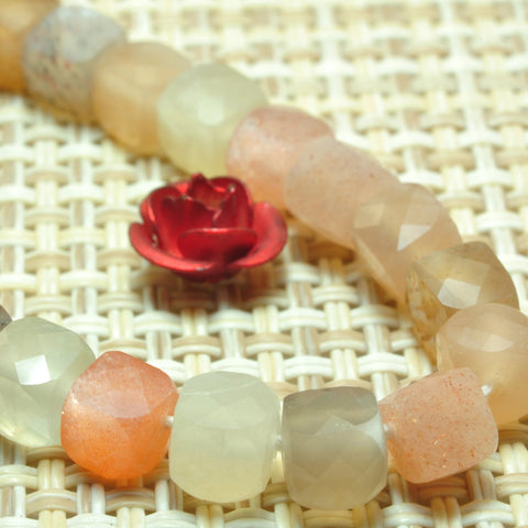 YesBeads Natural rainbow moonstone micro faceted cube loose beads mix gemstone wholesale jewelry making 4mm 15"
