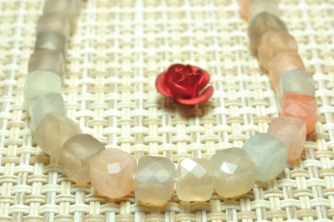 YesBeads Natural rainbow moonstone micro faceted cube loose beads mix gemstone wholesale jewelry making 4mm 15"