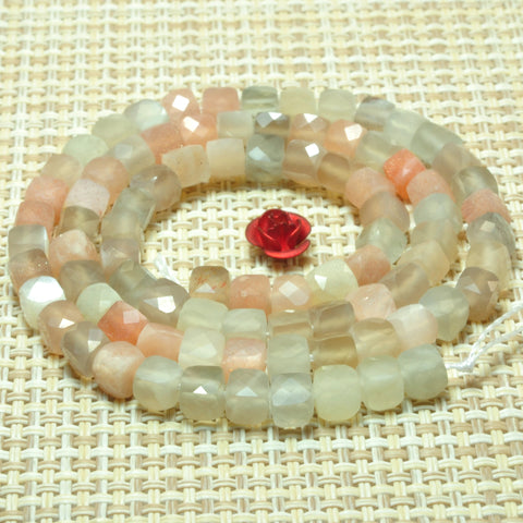 YesBeads Natural rainbow moonstone micro faceted cube loose beads mix gemstone wholesale jewelry making 4mm 15"