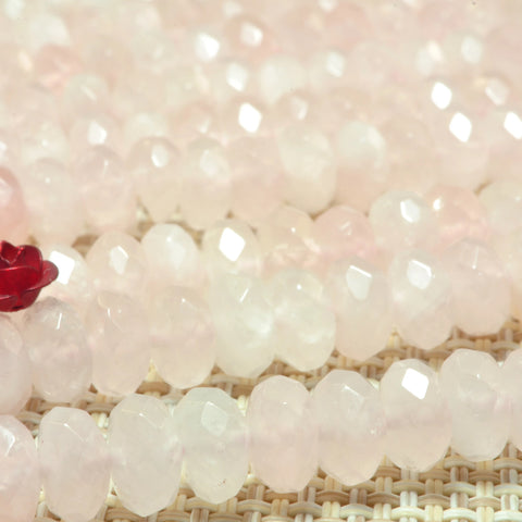 Natural Rose quartz pink gemstone faceted rondelle loose beads jewelry wholesale bracelet design 15''