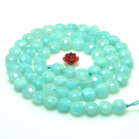 YesBeads Natural Amazonite gemstone micro faceted coin loose beads wholesale jewelry making 6mm 15"