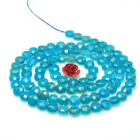 YesBeads natural blue Apatite gemstone micro faceted loose coin beads wholesale jewelry making 4.5mm 15"