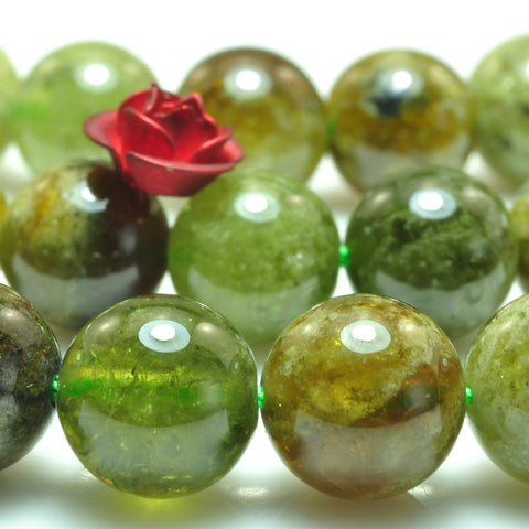 Natural green garnet A grade smooth round loose beads grossular garnet gemstone 15"