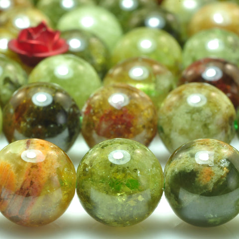 Natural green garnet A grade smooth round loose beads grossular garnet gemstone 15"
