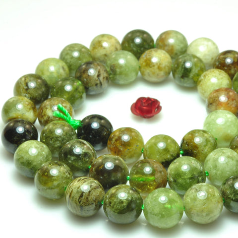 Natural green garnet A grade smooth round loose beads grossular garnet gemstone 15"
