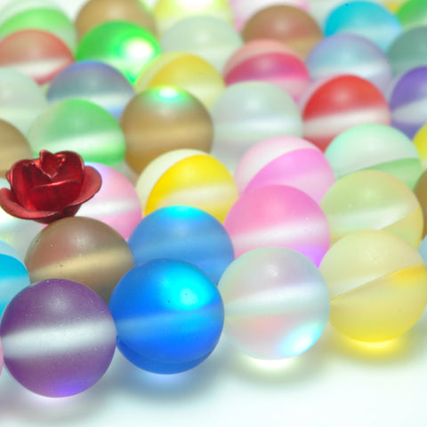 YesBeads Mystic Aura Quartz Crystal matte round loose beads wholesale jewelry 15"
