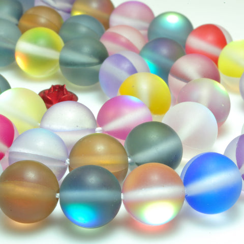 YesBeads Mystic Aura Quartz Crystal matte round loose beads wholesale jewelry 15"