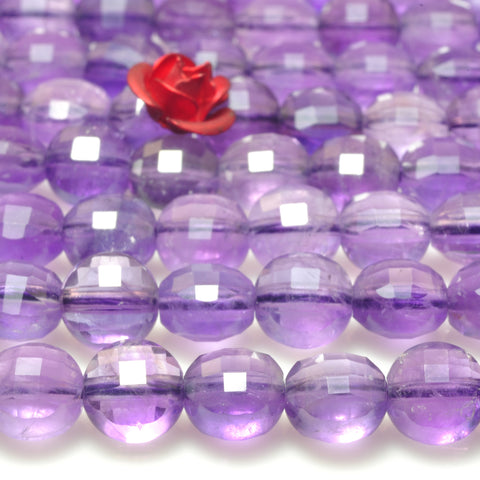 YesBeads Natural Amethyst gemstone micro faceted coin loose beads wholesale jewelry making 15'full strand