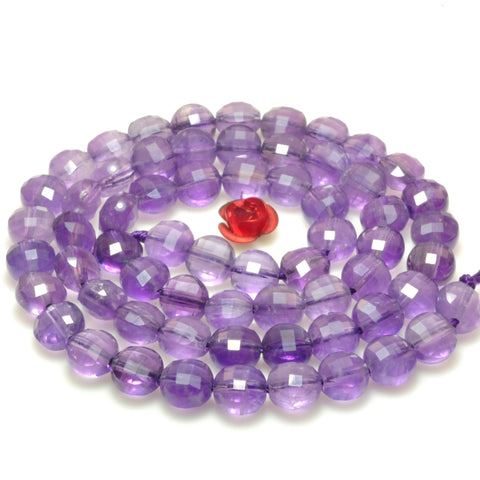 YesBeads Natural Amethyst gemstone micro faceted coin loose beads wholesale jewelry making 15'full strand
