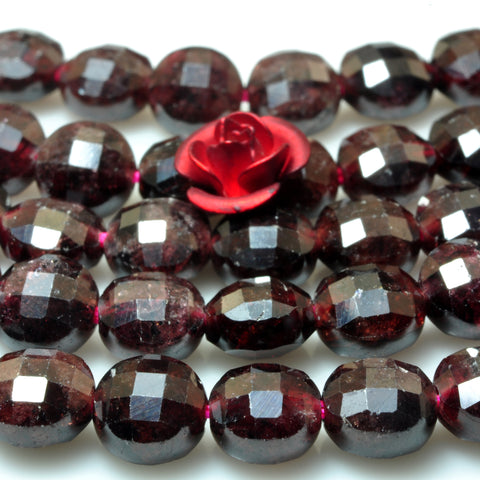 YesBeads Natural Red Garnet gemstone micro faceted coin loose beads wholesale jewelry making 6mm 8mm 15" strand