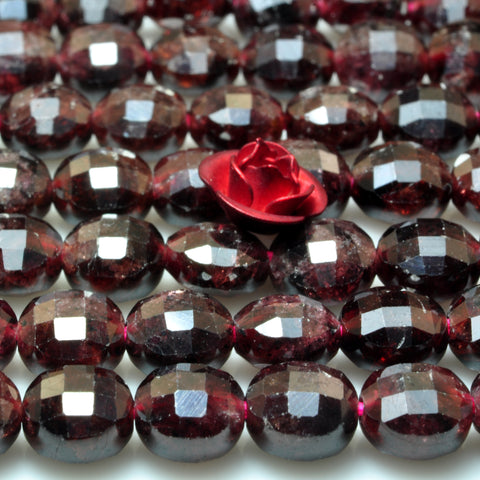 YesBeads Natural Red Garnet gemstone micro faceted coin loose beads wholesale jewelry making 6mm 8mm 15" strand