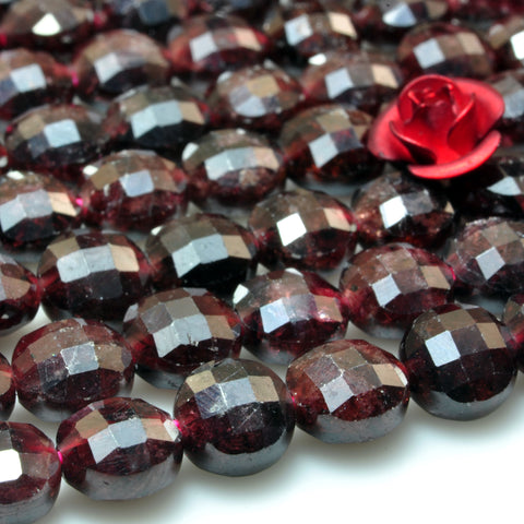 YesBeads Natural Red Garnet gemstone micro faceted coin loose beads wholesale jewelry making 6mm 8mm 15" strand