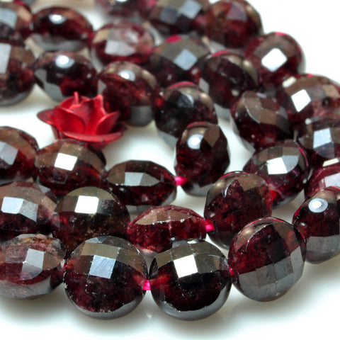 YesBeads Natural Red Garnet gemstone micro faceted coin loose beads wholesale jewelry making 6mm 8mm 15" strand