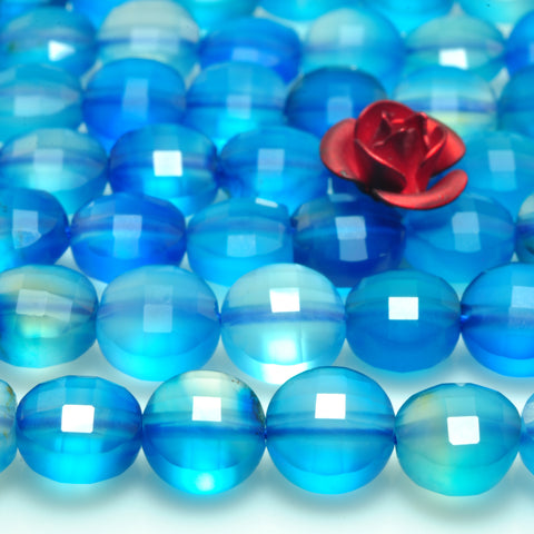 YesBeads Blue Agate micro faceted coin loose beads wholesale gemstone jewelry 6mm