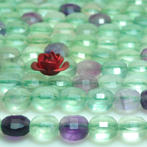 YesBeads natural Fluorite gemstone micro faceted coin loose beads wholesale jewelry 6mm 15"