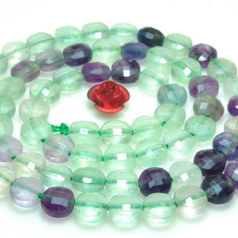 YesBeads natural Fluorite gemstone micro faceted coin loose beads wholesale jewelry 6mm 15"