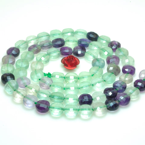 YesBeads natural Fluorite gemstone micro faceted coin loose beads wholesale jewelry 6mm 15"